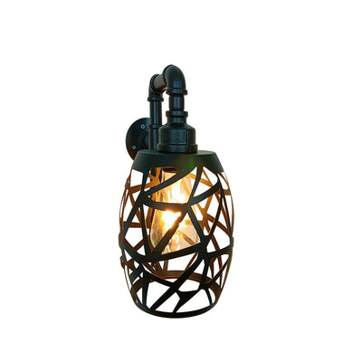 Vintage Industrial Plumbing Hollow Cage Iron 1-Light Wall Sconce Lamp