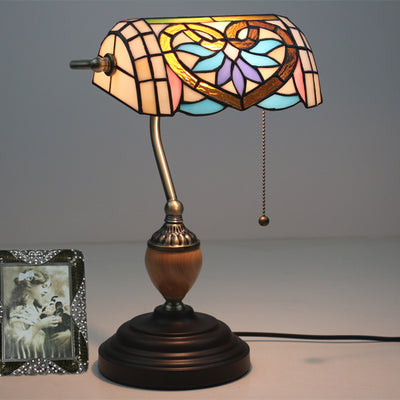 Tiffany Mediterranean Heart Stained Glass Bank 1-Light Table Lamp