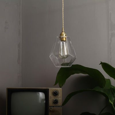 Japanese Vintage Brass Glass Geometric Jar 1-Light Pendant Light
