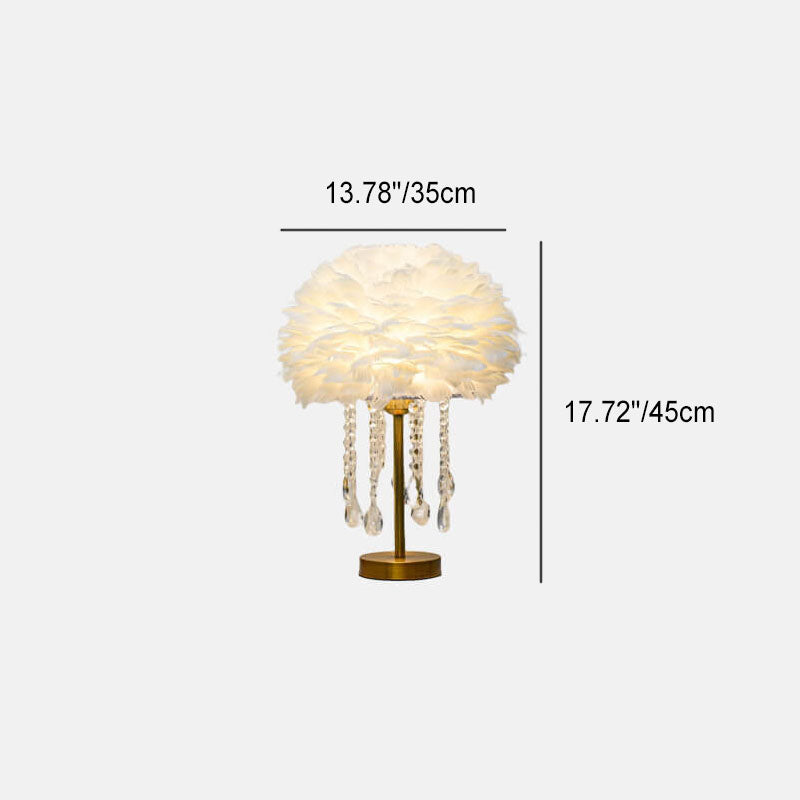 Modern Minimalist Feather Round Crystal Beads 1-Light Table Lamp For Bedroom