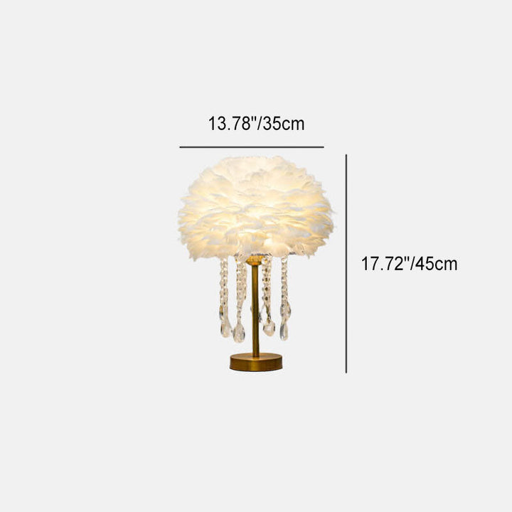 Modern Minimalist Feather Round Crystal Beads 1-Light Table Lamp For Bedroom