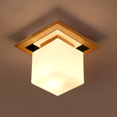 Nordic Minimalist Square Log Glass 1-Light Flush Mount Lighting