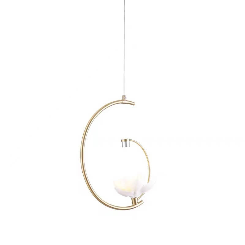 Chinesisches Retro-Keramik-Pendelleuchte mit Blumenverzierungen und Kupferbogen-LED 
