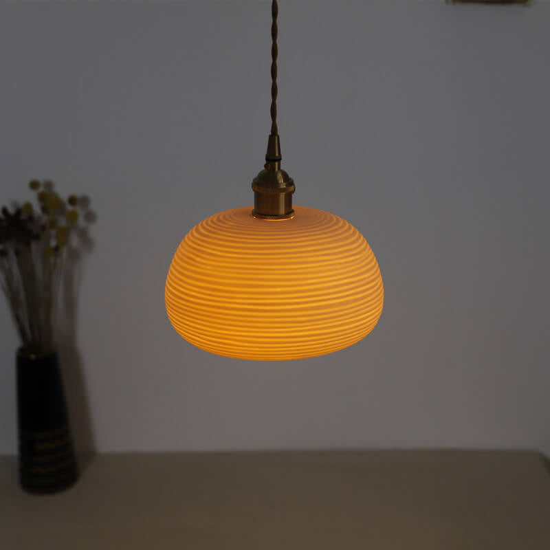 Nordic Japanese Ceramic Brass Oval 1-Light Pendant Light