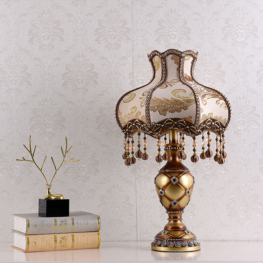 European Vintage Fabric Tassel Bead Resin 1-Light Table Lamp