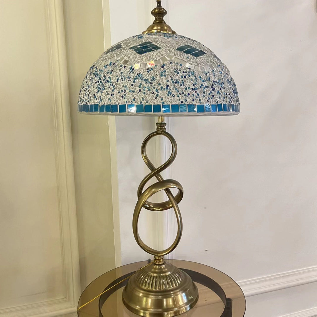 Moderne halbrunde Tischlampe aus Buntglas im Küstenstil mit 2 Lichtern für Schlafzimmer 