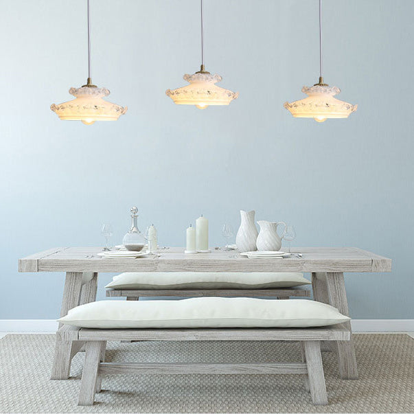 French Light Luxury Glass Petal Double Layer 1-Light Pendant Light