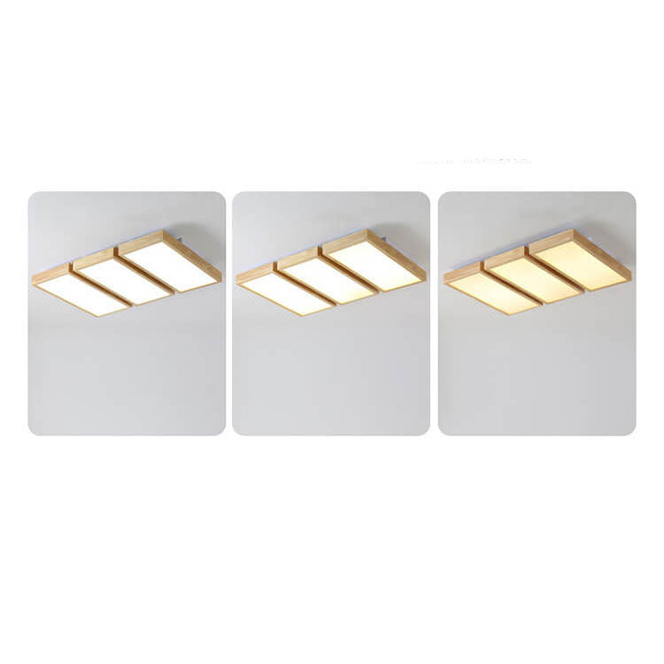 Nordic Japanese Log Wood  Rectangular LED Flush Mount Ceiling Light