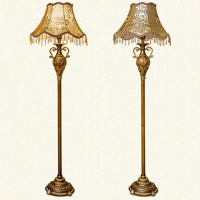 Lampe de sol traditionnelle européenne en résine avec tissu floral cylindrique à 1 lumière pour chambre 