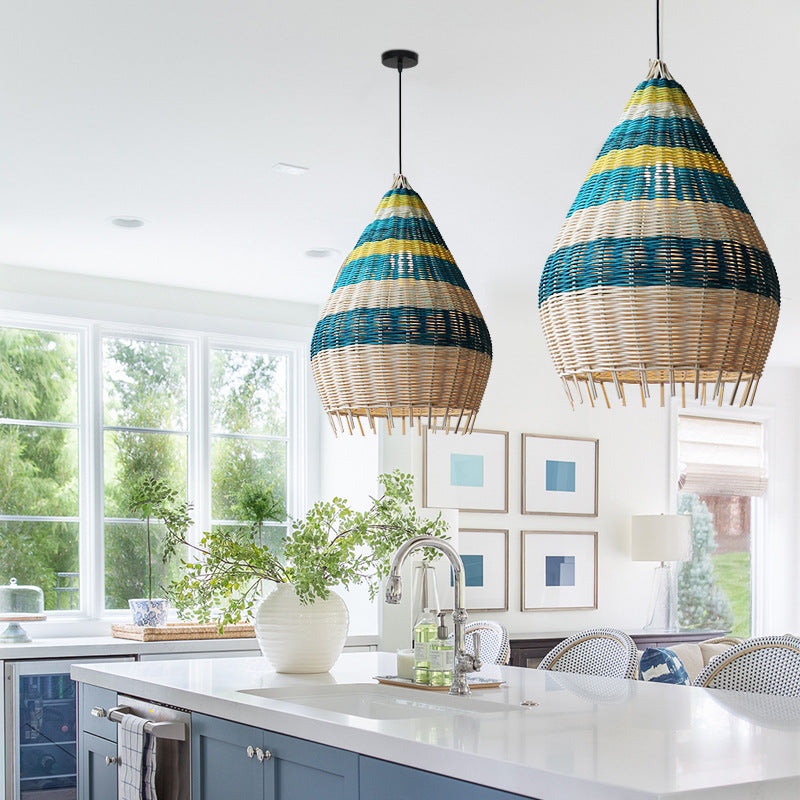 Modern Colorful Bamboo Weaving 1-Light Pendant Light