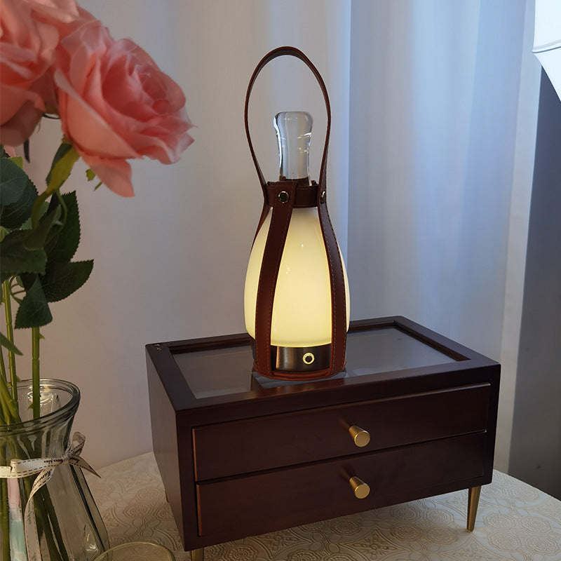 Creative Leather Glass Bottle Portable Rechargeable LED Table Lamp