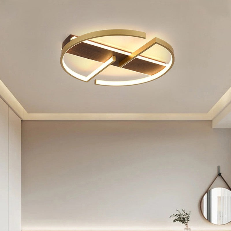 ضوء السقف LED المثبت على السطح بتصميم حلقي هندسي وحبيبات خشبية تقليدية صينية مزيفة لغرفة المعيشة 
