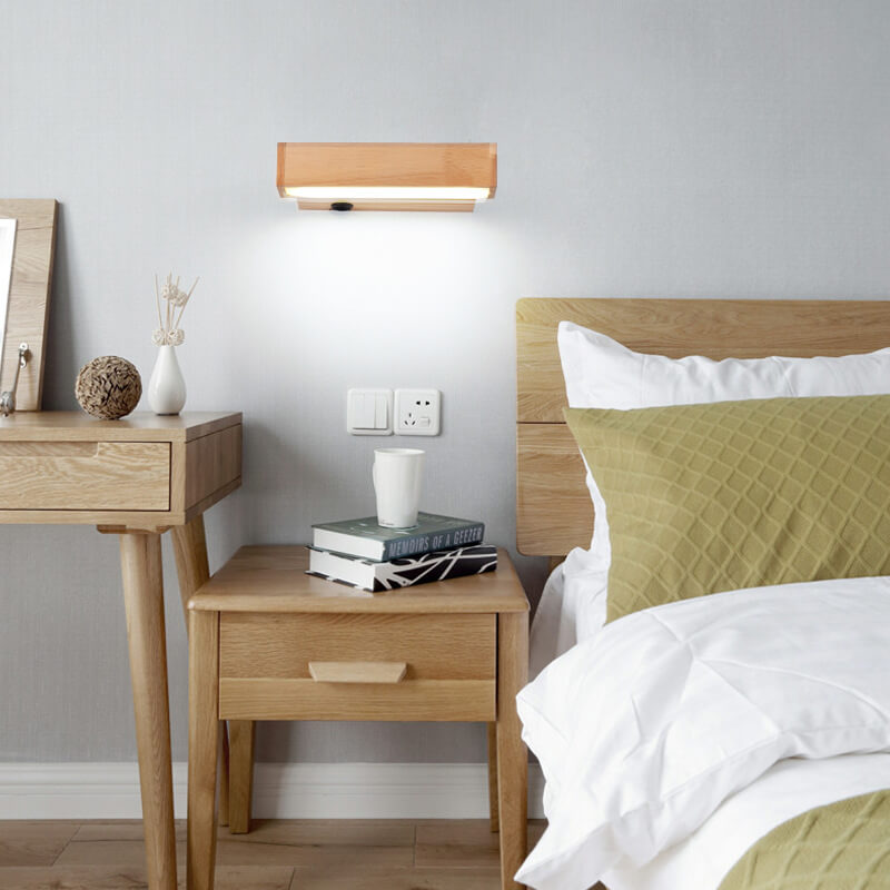 Simple Log Wooden Rectangular Rotatable LED Wall Sconce Lamp