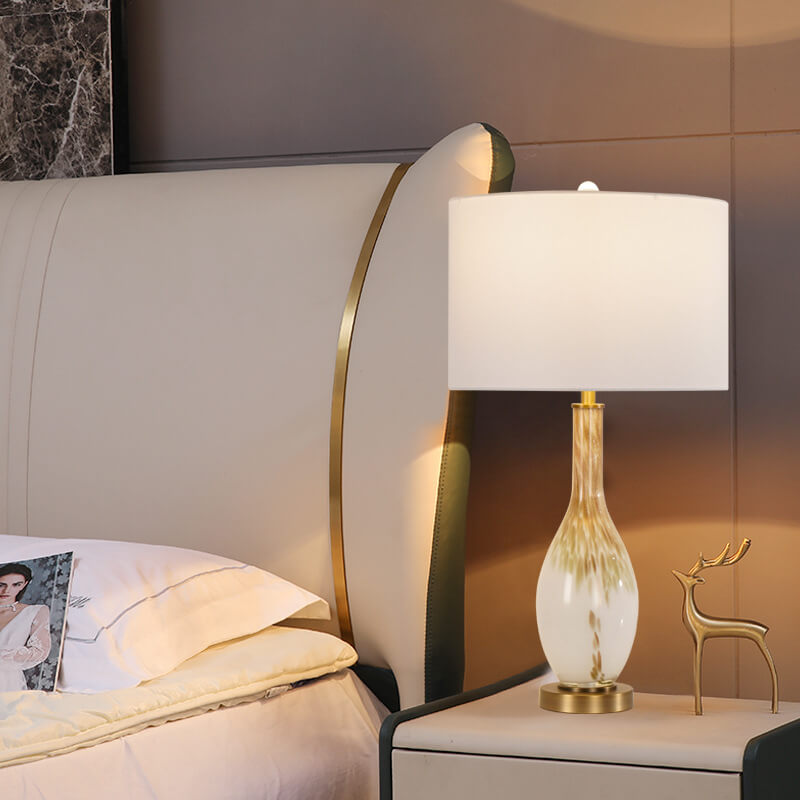 Lámpara de mesa de 1 luz de tela de vidrio esmaltado dorado fluido de lujo moderno 