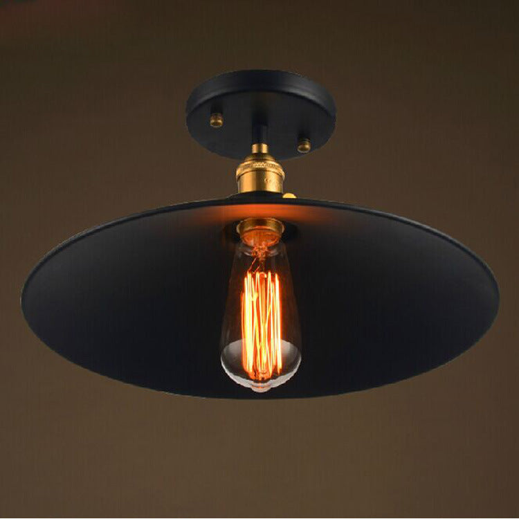 Contemporary Industrial Iron Conical Shade 1-Light Semi-Flush Mount Ceiling Light For Hallway