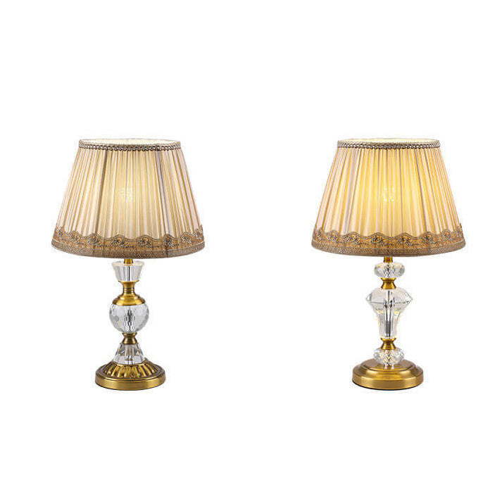 Europäische Vintage Kristall-Säulenbasis Stoff 1-Licht Tischlampe 