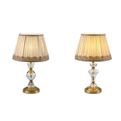 European Vintage Crystal Pillar Base Fabric 1-Light Table Lamp