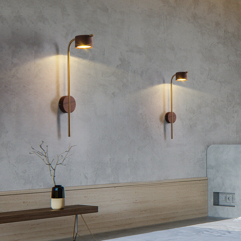 Modern Minimalist Round Iron Rubber Wood LED Wall Sconce Lamp