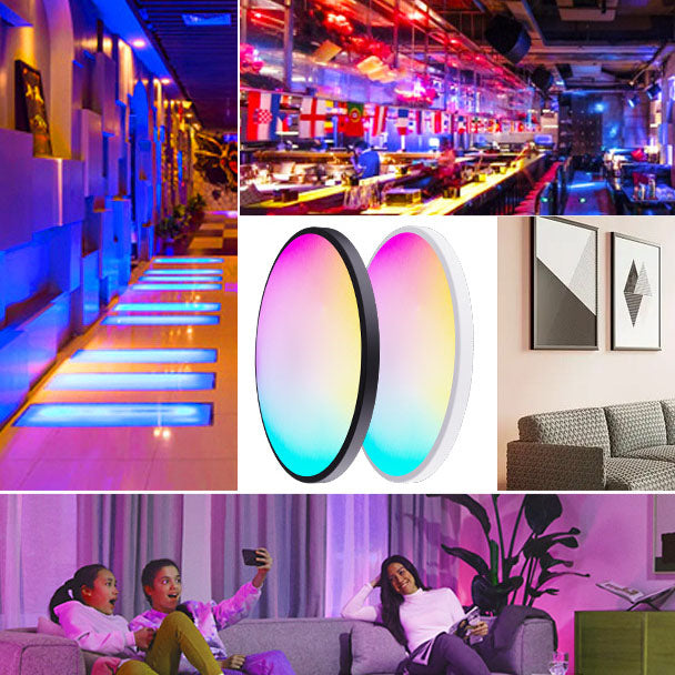 Moderne minimalistische runde RGB-LED-Deckenleuchte aus PP und PMMA mit Fernbedienung und Dimmfunktion für stimmungsvolle Beleuchtung im Wohnzimmer &amp; Schlafzimmer 
