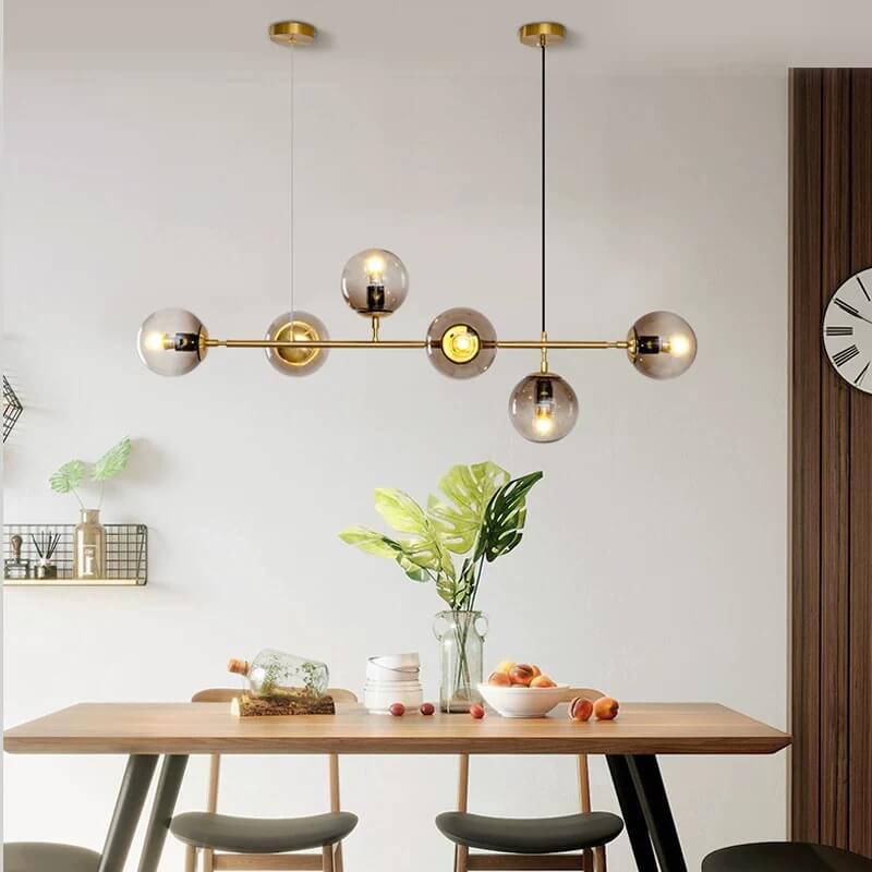 Nordischer minimalistischer bunter Kugel-Hardware-Glas-6-Licht-Insel-Licht-Kronleuchter 