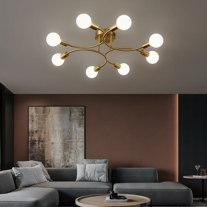 Modern Luxury Round Magic Bean Ring Iron 4/6/8-Light Semi-Flush Mount Ceiling Light For Living Room