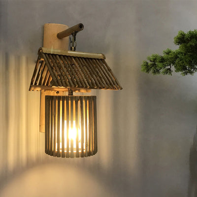 Modern Simplicity Bamboo Weaving Cylinder 1-Light Wall Sconce Lamp