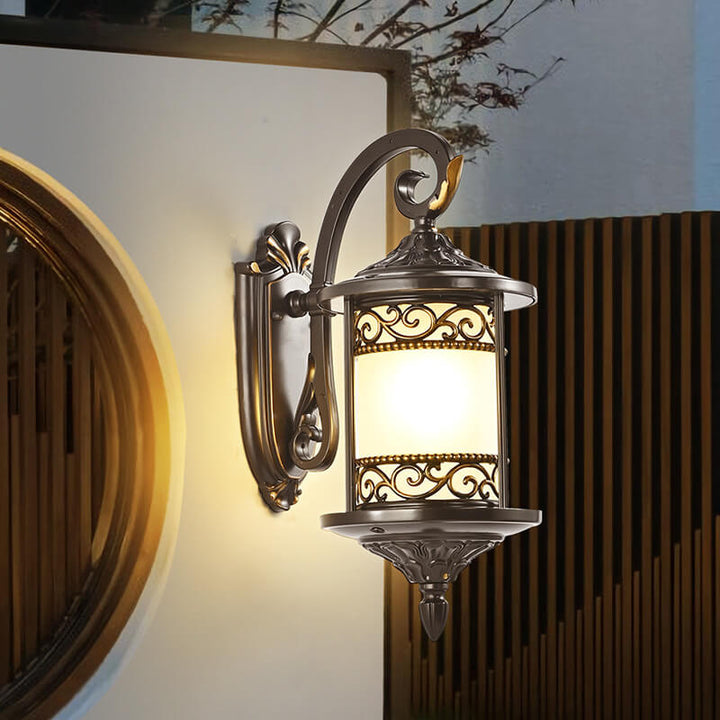 European Vintage Cylindrical Carved Outdoor Waterproof 1-Light Wall Sconce Lamp