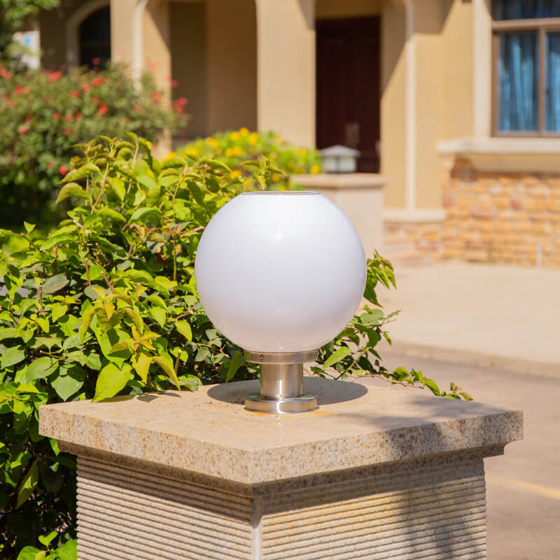 Lampe LED solaire à tête ronde en acier inoxydable et acrylique, luminaire décoratif d&