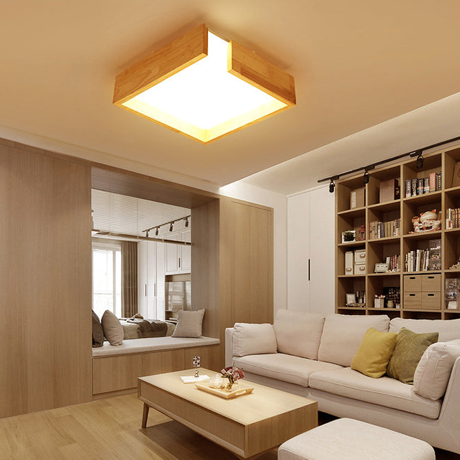 Plafonnier LED carré simple en bois moderne 