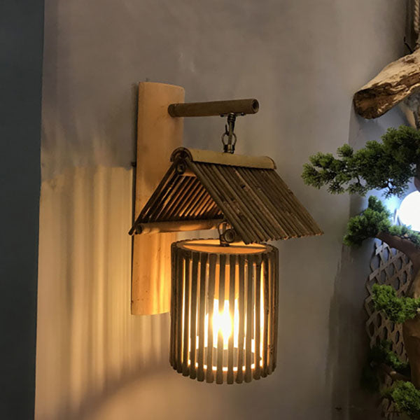 Modern Simplicity Bamboo Weaving Cylinder 1-Light Wall Sconce Lamp