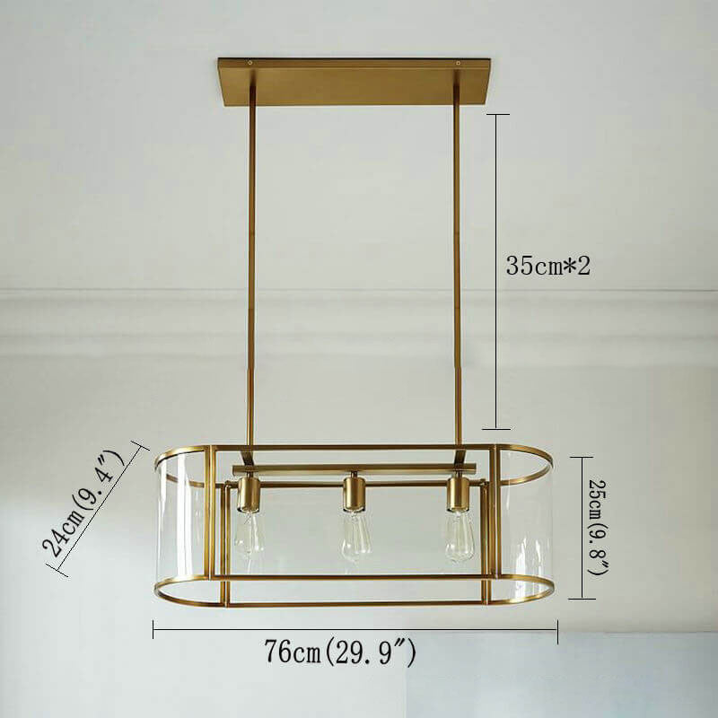 Scandinavian Modern Minimalist Acrylic Rectangular 3-Light Chandelier