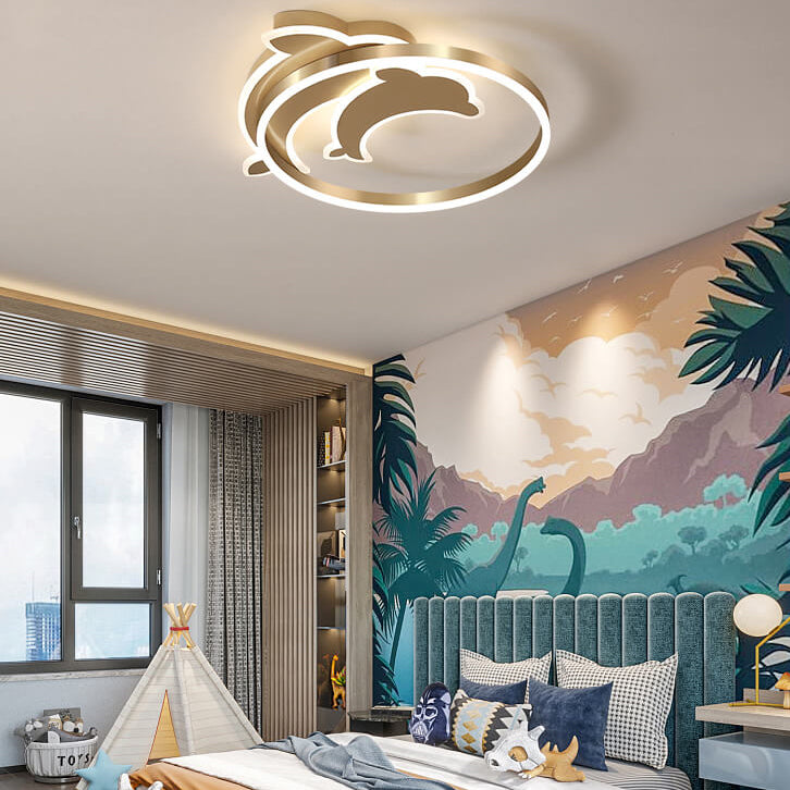 Modern Creative Golden Dolphin Iron LED Flush Mount Ceiling Light