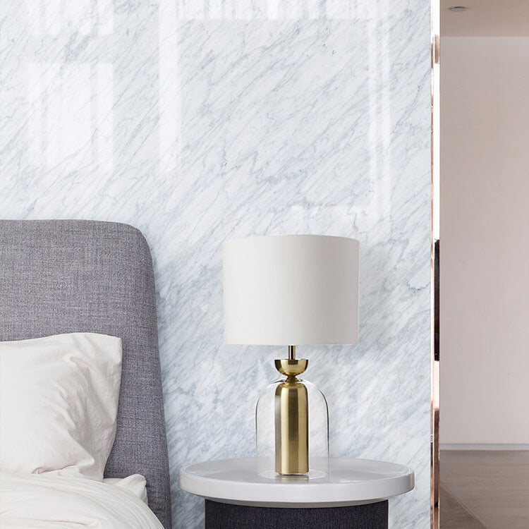 Modern Minimalist Fabric Cylinder Glass Base 1-Light Table Lamp
