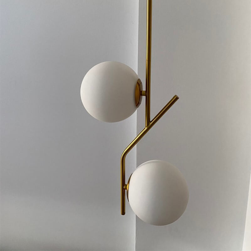 Lustre en verre et fer à deux lumières, boule ronde minimaliste créative nordique 