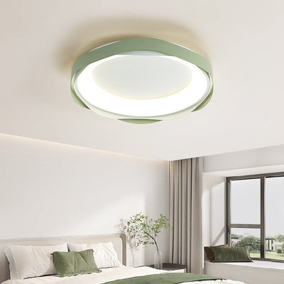 Modern Minimalist Cream Round Iron Acrylic LED Flush Mount Ceiling Light For Bedroom