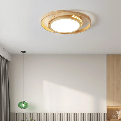 Plafonnier LED Minimaliste en Bois en Forme d'Anneau Rond 