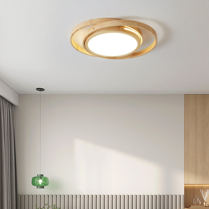 Plafonnier LED Minimaliste en Bois en Forme d&