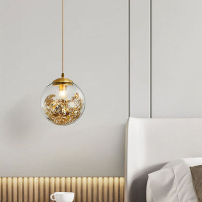 Modern Luxury Round Globe All Brass Glass 1-Light Pendant Light For Bedroom