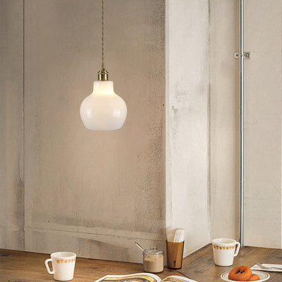 Japanese Minimalist Pure White All Copper Glass 1-Light Pendant Light