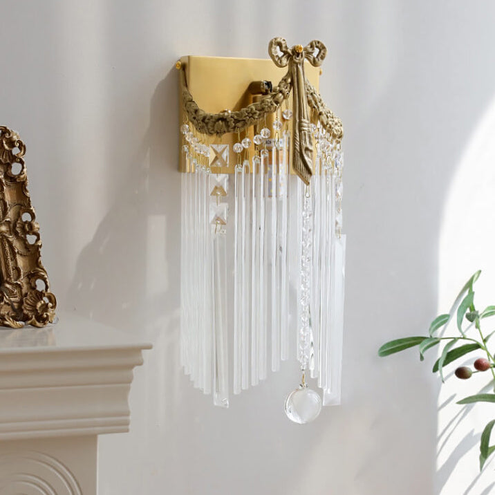 Französische Moderne Luxus Bogen Messing Kristall 1-Licht Wandleuchte 