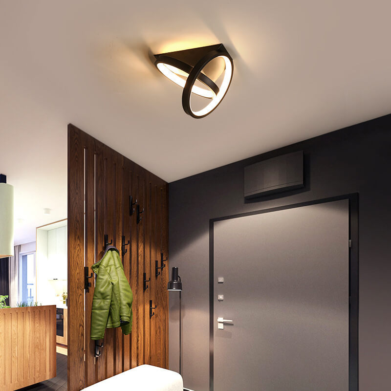 Modern Mid-century Iron Triangle Plate Cross Aluminum Ring LED Semi-Flush Mount Ceiling Light For Living Room