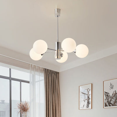 Modern Creative Magic Bean Milk White Glass Ball Chrome 3/5/8 Light Chandelier