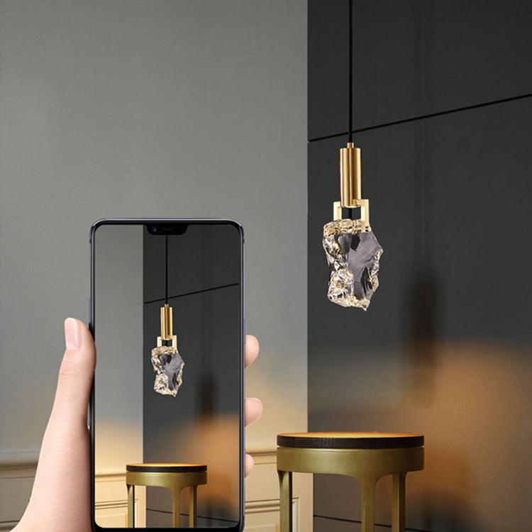 Moderne Luxus Kupfer unregelmäßige Kristall Stein LED Pendelleuchte für Wohnzimmer 