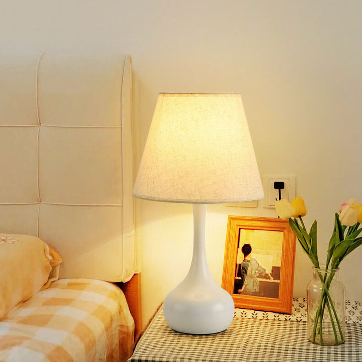 Modern Minimalist Pure Black White Iron Fabric 1-Light Table Lamp For Bedroom