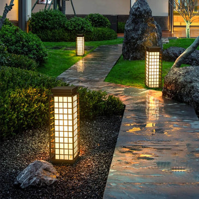 Modern Chinese Square Column Outdoor Waterproof Patio 1-Light Landscape Light