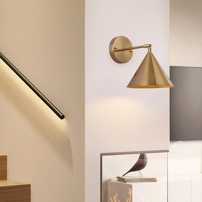 Modern Simple Iron Plated Brass Cone Round 1-Light Wall Sconce Lamp