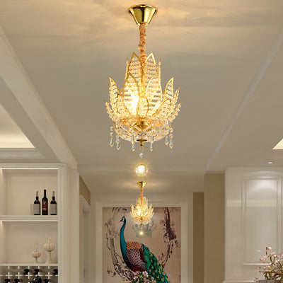 Chinese Style Lotus Zen Crystal 3-Light Chandeliers