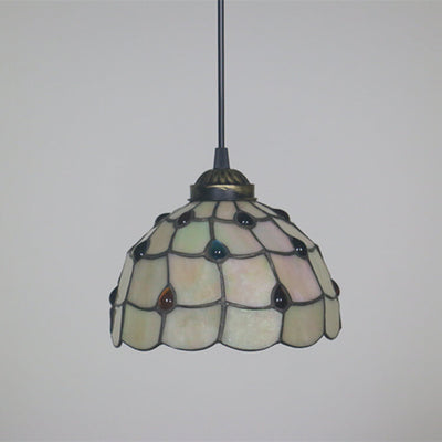 Tiffany European Gemstone Stained Glass Round 1-Light Pendant Light