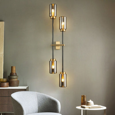 Modern Luxury Brass Glass Cylinder Jar 2/4 Light Wall Sconce Lamp