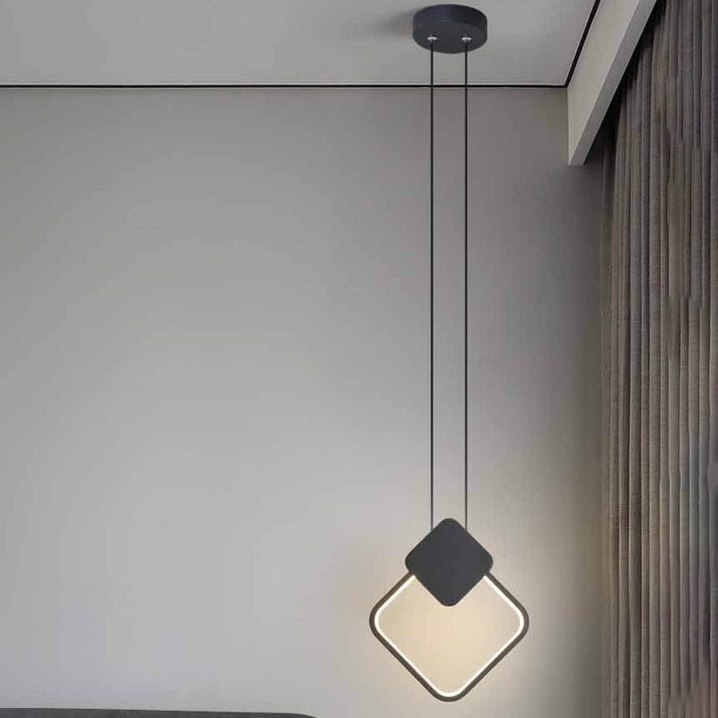 Modern Minimalist Iron Silicone Geometric Round Frame LED Pendant Light for Bedroom